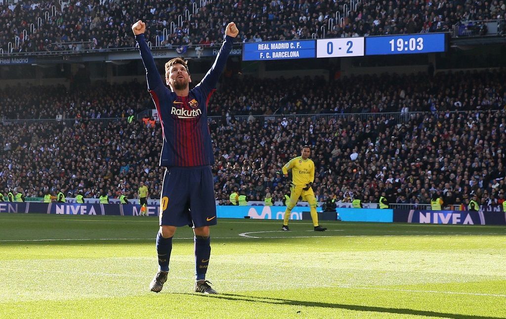 Lionel Messi se raduje v utkání Real Madrid vs. Barcelona