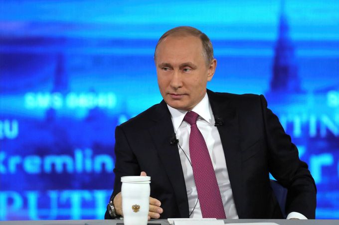 Ruský prezident Vladimir Putin během každoroční debaty.