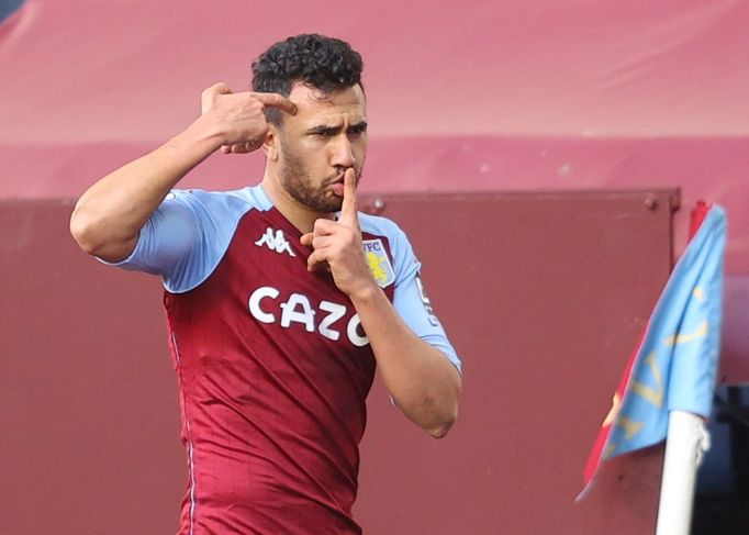 Soccer Football - Premier League - Aston Villa v Fulham - Villa Park, Birmingham, Britain - April 4, 2021 Aston Villa's Trezeguet celebrates scoring their second goal Poo