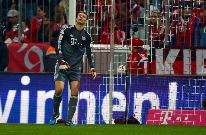 Bayern Munich's goalkeeper Neuer reacts after he failed to save a shot by Boruss