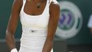 Venus Williamsová servíruje ve finále Wimbledonu proti Marion Bartoliové.