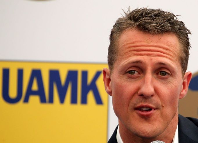 Michael Schumacher při příležitosti převzetí Zlatého volantu a tiskové konference.