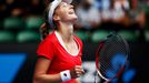 Ekaterina Makarova of Russia celebrates after defeating Simona Halep of Romania in their women's singles quarter-final match at the Australian Open 2015 tennis tournament