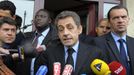 Sarkozy, France's President and UMP candidate for the 2012 French presidential election, speaks to the media in Drancy