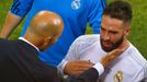 Real Madrid's coach Zinedine Zidane and Dani Carvajal during the match.