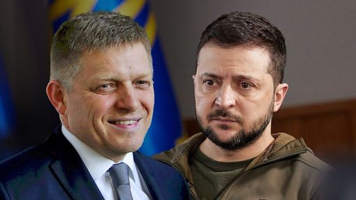 Slovenský premiér Robert Fico (vlevo) a ukrajinský prezident Volodymyr Zelenskyj na koláži Aktuálně.cz