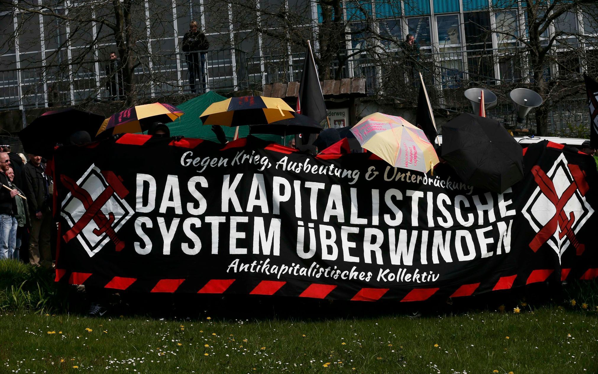 Right-wing protestors gather for a demonstration in the town of Plauen