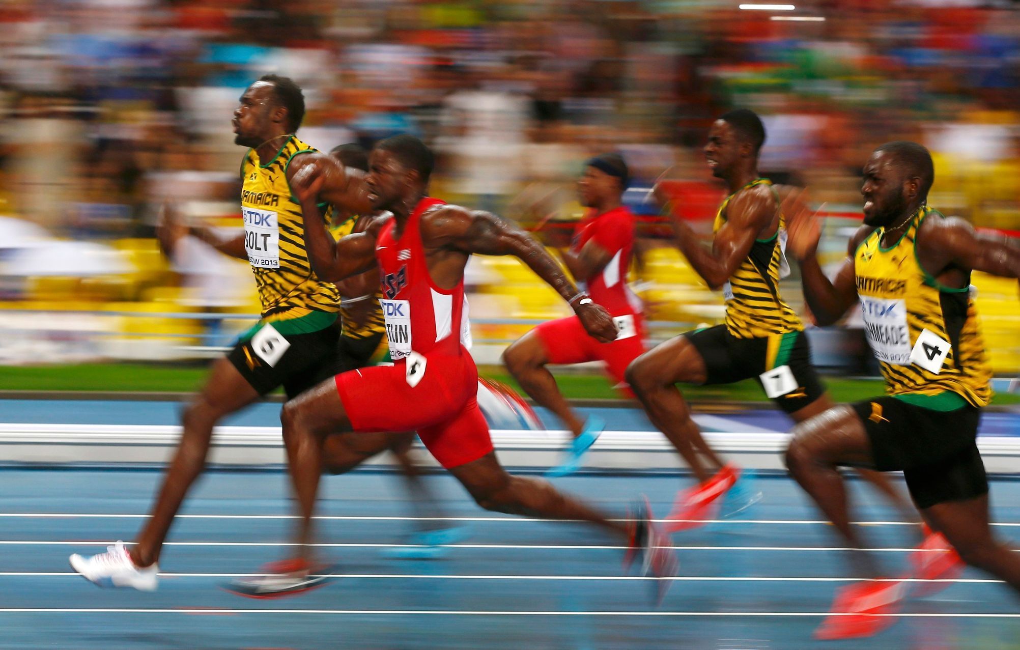 MS v atletice 2013, 100 m - finále: Usain Bolt a Justin Gatlin