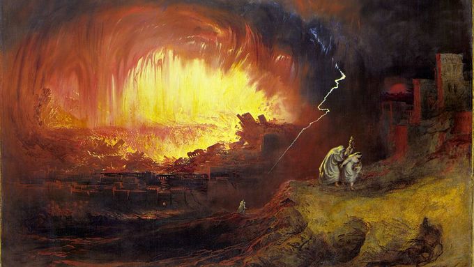 Zničení Sodomy a Gomory. Obraz Johna Martina z roku 1852.