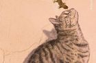 Umění a život. Živý gekon a graffiti znázorňující kočku. Další Španěl v řadě Eduardo Blanco Mendizabal. (Canon R5, objektiv 100-400 mm; 1/30 s, f/5,6, ISO 6400, stativ)