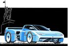Červené Bugatti na titulní skice je otevřený roadster, modré auto má kabinu uzavřenou. První Královy návrhy z roku 1986.