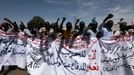 Supporters of Sudan People's Liberation Movement (SPLM) take part in a rally in support of South Sudan taking control of the Heglig oil field, in Juba