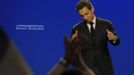 France's President and UMP party candidate for the 2012 French presidential elections Sarkozy delivers a speech at a political rally in Elancourt, near Paris