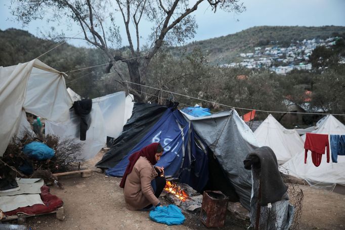 Migranti na řeckém ostrově Lesbos.