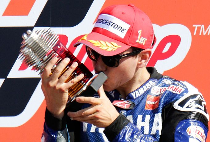 Španělský motocyklista Jorge Lorenzo v MotoGP během Velké ceny San Marina 2012.