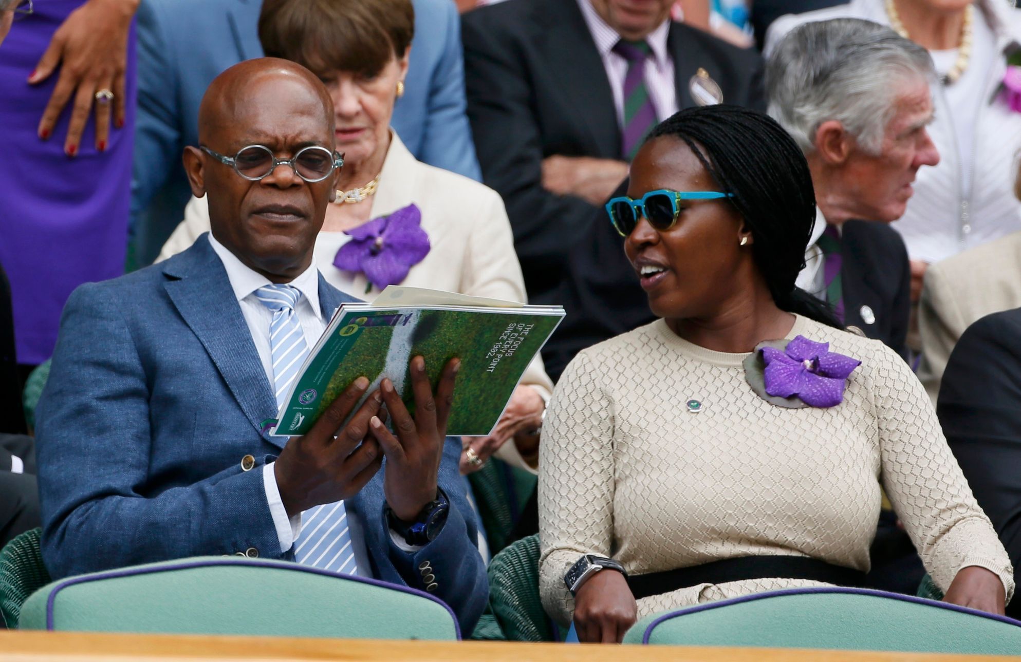 Samuel L Jackson a Sofia Davis na Wimbledonu 2014