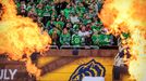 Jan 1, 2020; Dallas, Texas, USA; A view of the pyro flames and Dallas Stars fans and the Nashville Predators fans during the 2020 Winter Classic hockey game at the Cotton