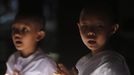 Novice Thai nuns pray at the Sathira Dammasathan Buddhist meditation centre in Bangkok