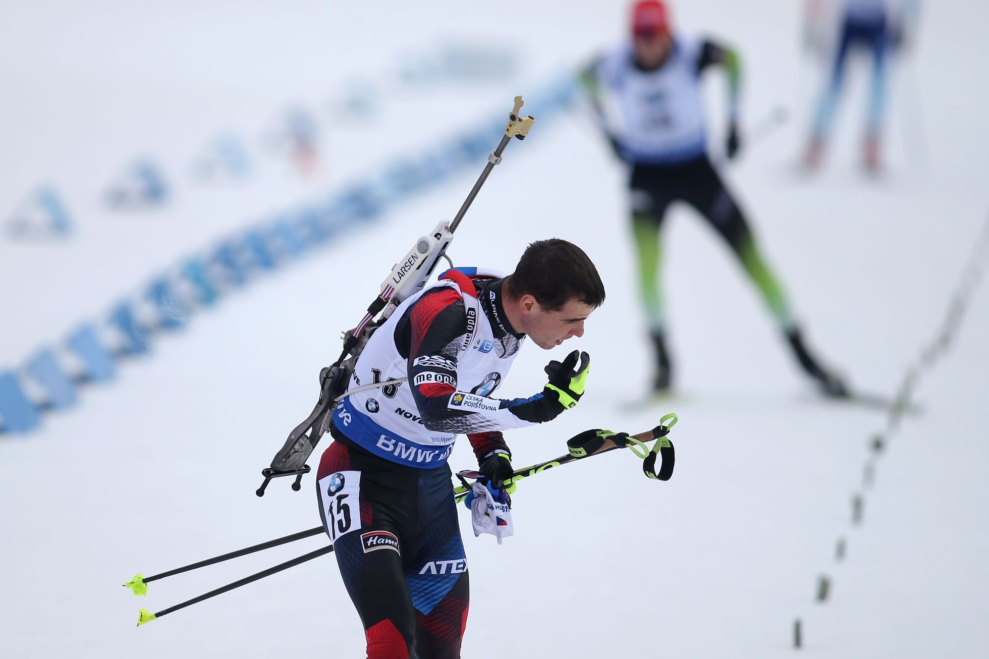 Michal Krčmář v závodě s hromadným startem na SP v Novém Městě na Moravě 2018.