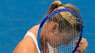 Maria Sharapova of the Manila Mavericks team gestures after beating Kristina Mladenovic of the UAE Royals team during their women's singles tennis match at the Internatio