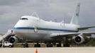 A converted NASA 747 aircraft stands by to be mated with the space shuttle Discovery at Kennedy Space Center in Cape Canaver