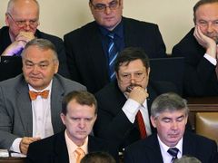 Poslanec Petr Wolf (uprostřed) během jednání v poslanecké sněmovně.