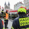 Hasičské cvičení Staroměstská radnice, orloj, Petřín, hasiči, požární cvičení, hasičský záchranný sbor, požár, evakuace