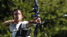 Olympic hopeful and member of the U.S. archery team Gibilaro practises in Branford