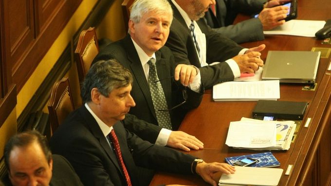 Prime Minister Jiri Rusnok (gray hair) and his technocratic cabinet at a lower chamber session
