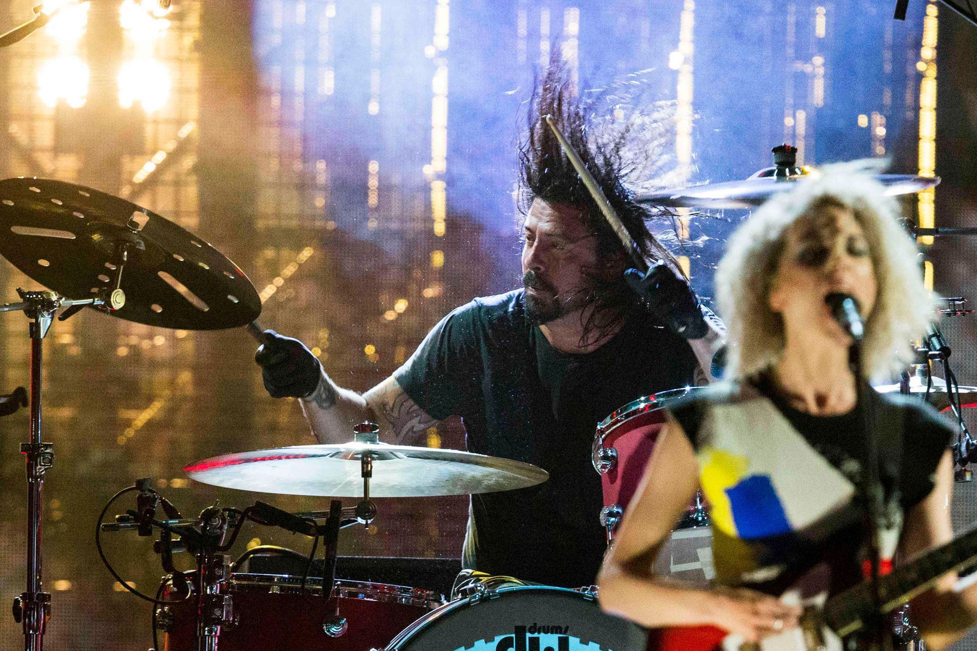 Drummer Grohl of Nirvana performs after band was inducted during 29th