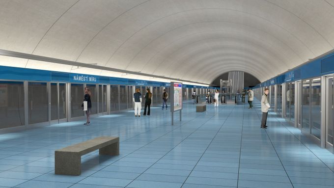 Vizualizace metra D - zastávka Náměstí Míru.