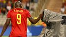 Romelu Lukaku slaví gól v zápase skupiny E kvalifikace MS Belgie - Česko