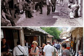 Bosenský Mostar za války a dnes. Místo trosek stánky pro turisty