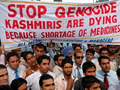 Kašmírští lékaři na demonstraci, 31. srpna, Šrínagar