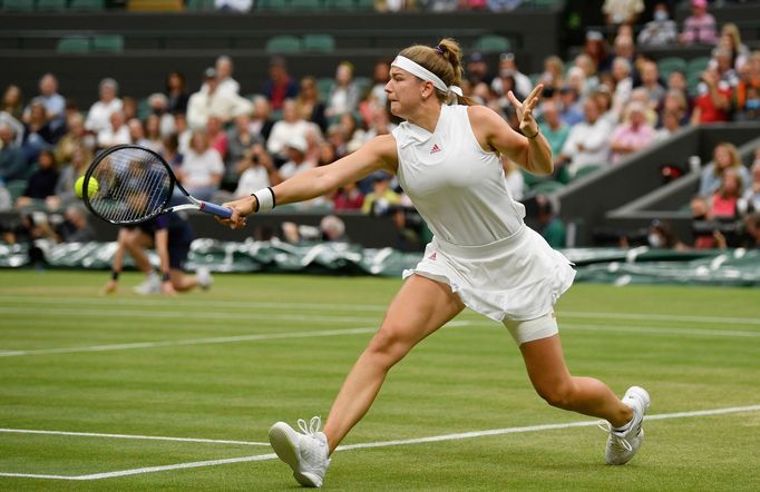 Tennis - Wimbledon - All England Lawn Tennis and Croquet Club, London, Britain - July 6, 2021  Czech Republic's Karolina Muchova in action during her quarter final match