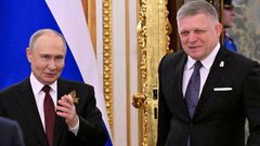 Russian President Vladimir Putin meets with Slovak Prime Minister Robert Fico at the Kremlin in Moscow