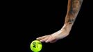 Tennis - Australian Open - Melbourne Park, Melbourne, Australia - January 16, 2024 A tattoo on the arm of Britain's Dan Evans is pictured during his first round match aga