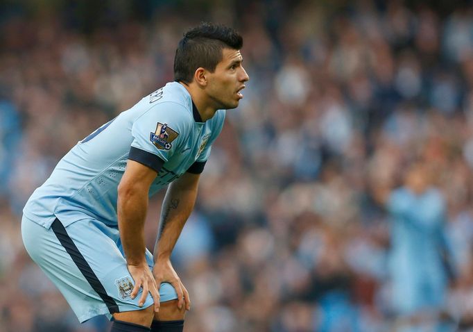 Sergio Agüero při zápase Manchesteru United