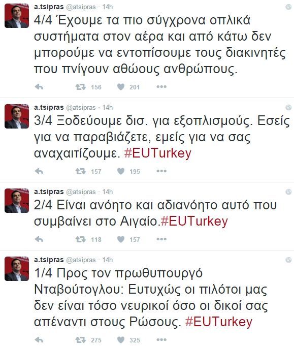 Tsipras na Twitteru o Turcích