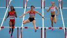 MS v atletice 2013, 400 m př. - semifinále: zleva Dalilah Muhammadová, Zuzana Hejnová a Meghan Beesleyová