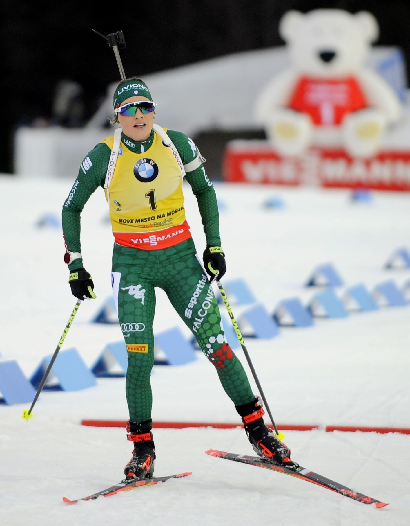 Dorothea Wiererová v závodě s hromadným startem na SP v Novém Městě na Moravě 2018.