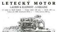 Reklamní plakát na letecké motory značky Laurin a Klement, a. s., které se vyráběly v továrně automobilky v Mladé Boleslavi (cca 1920-1930).