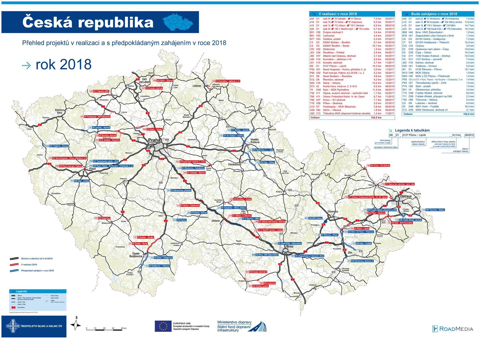 Opravy silnic 2018 - mapa