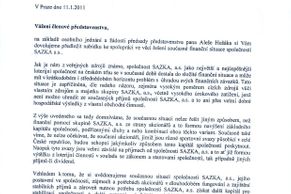 Nabídka Synotu představenstvu Sazky na převzetí části firmy