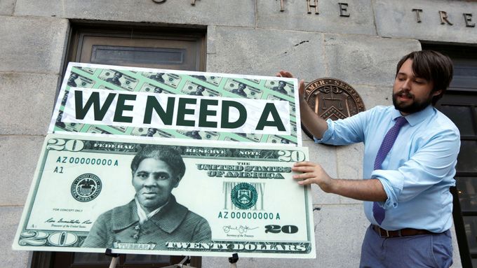 Návrh 20dolarové bankovky s Harriet Tubmanovou.