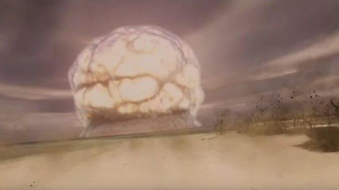 Video ve virtuální realitě, která simuluje situaci, během které se ocitnete na ostrově, u něhož vybuchne jaderná bomba.