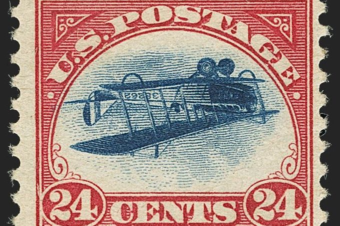 Typická investiční známka - Inverted (obrácená) Jenny, 1918, USA, cena až 1 mil. USD
