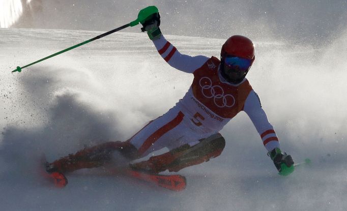 Marcel Hirscher při slalomu na ZOH 2018