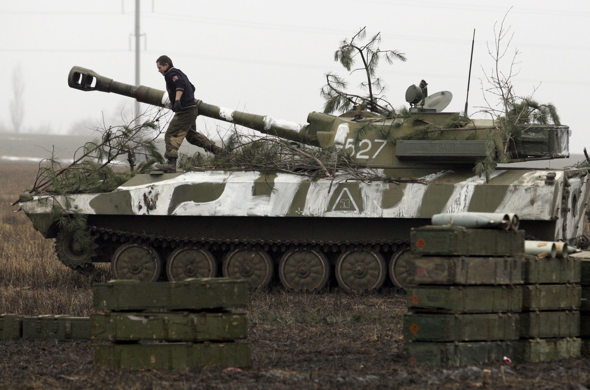 Tank proruských separatistů u Doněcku.