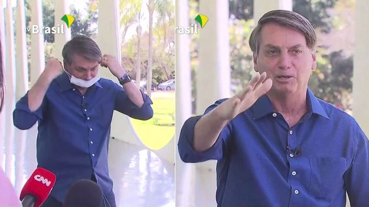 Video: Koronavirem nakažený brazilský prezident sundal roušku před novináři